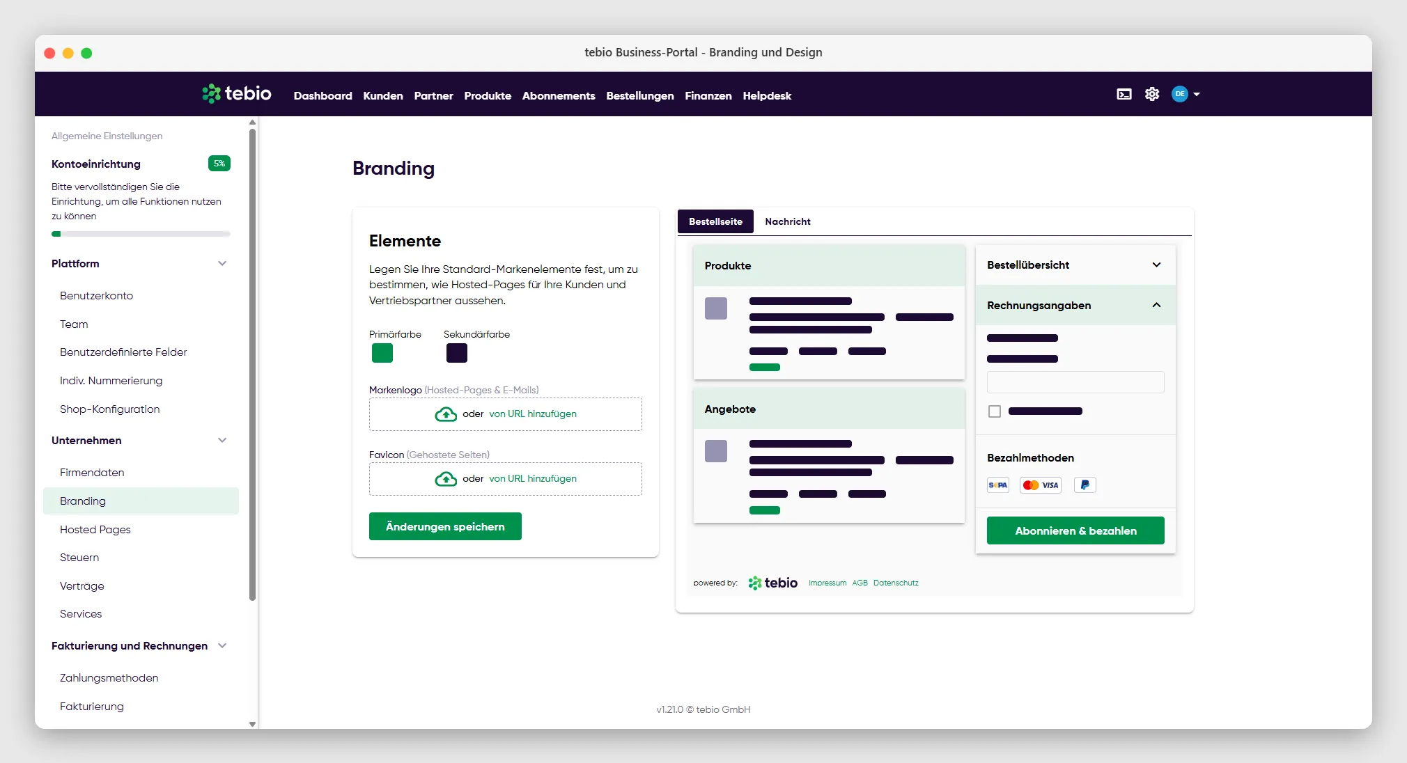 Einstellungen für das Branding und Design