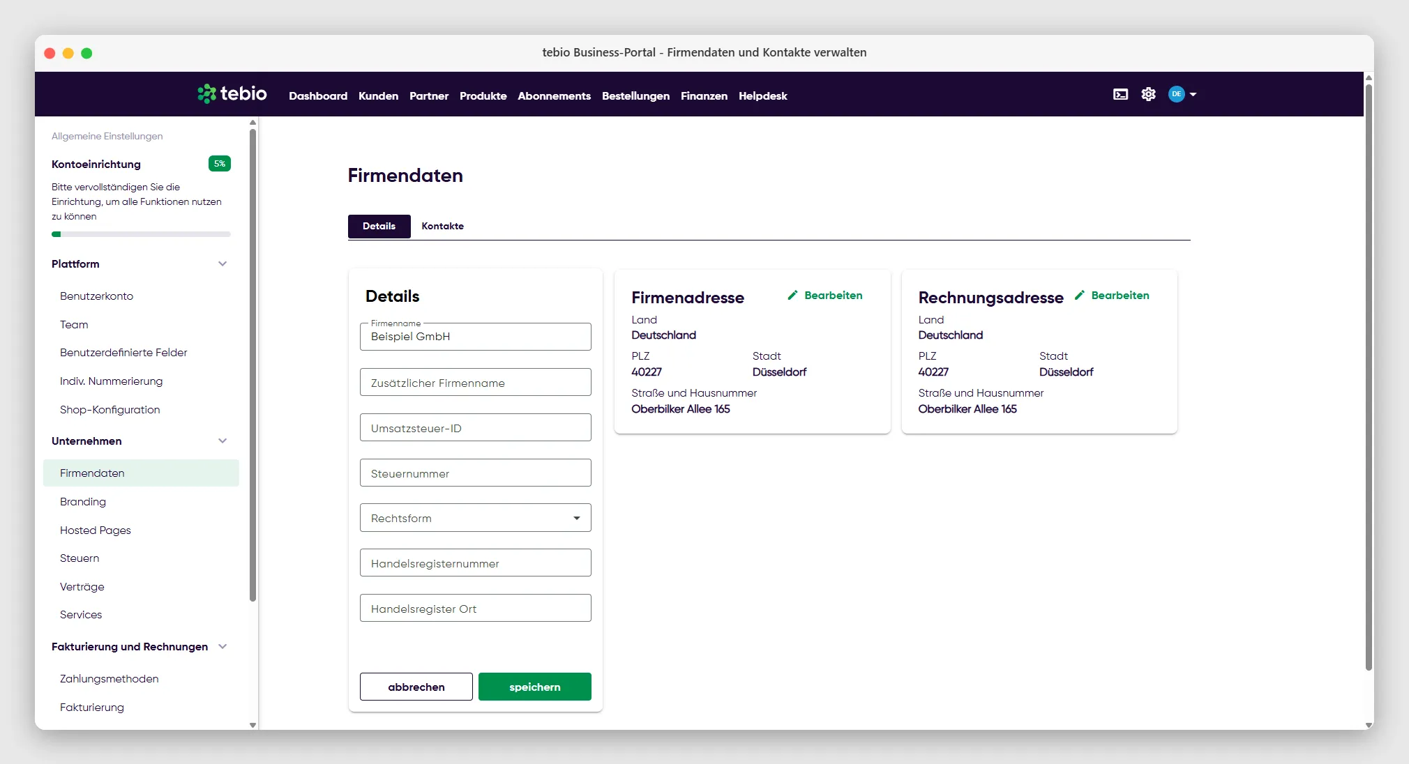 Eigene Firmendaten als Nutzer des tebio Business-Portal bearbeiten