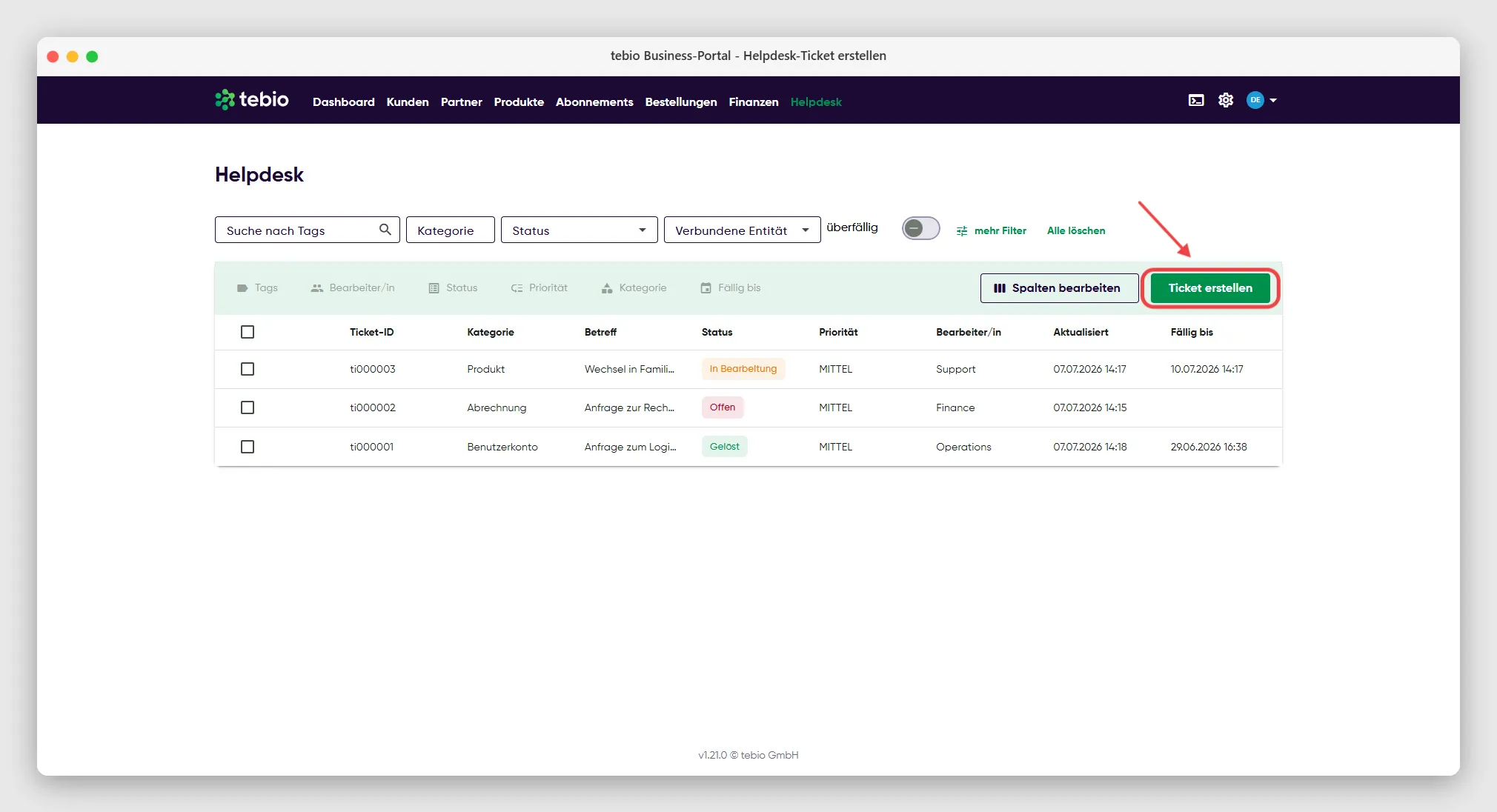 Helpdesk-Ticket erstellen aus der globalen Helpdesk-Ansicht