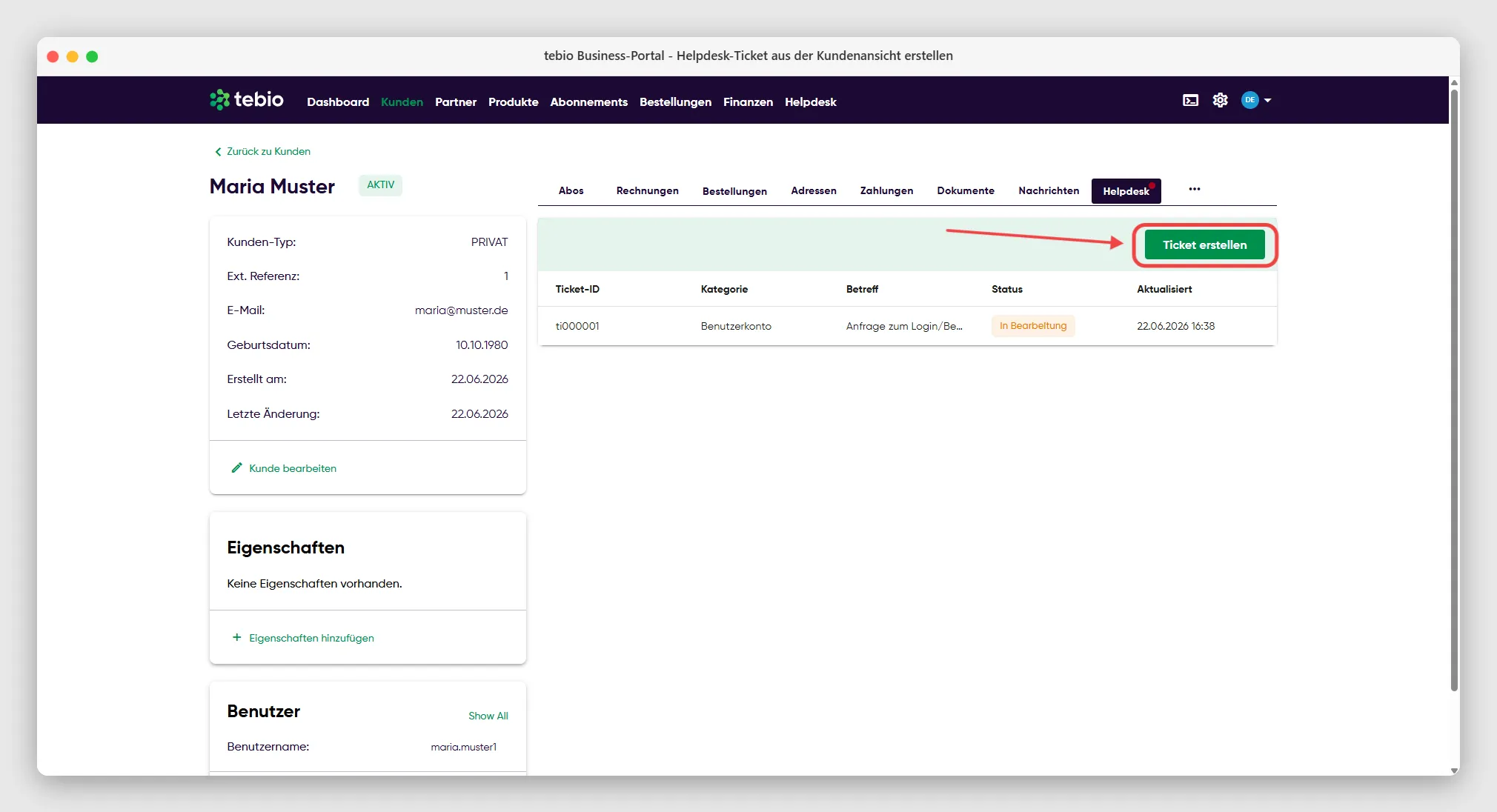 Helpdesk-Ticket erstellen aus der Kundenansicht