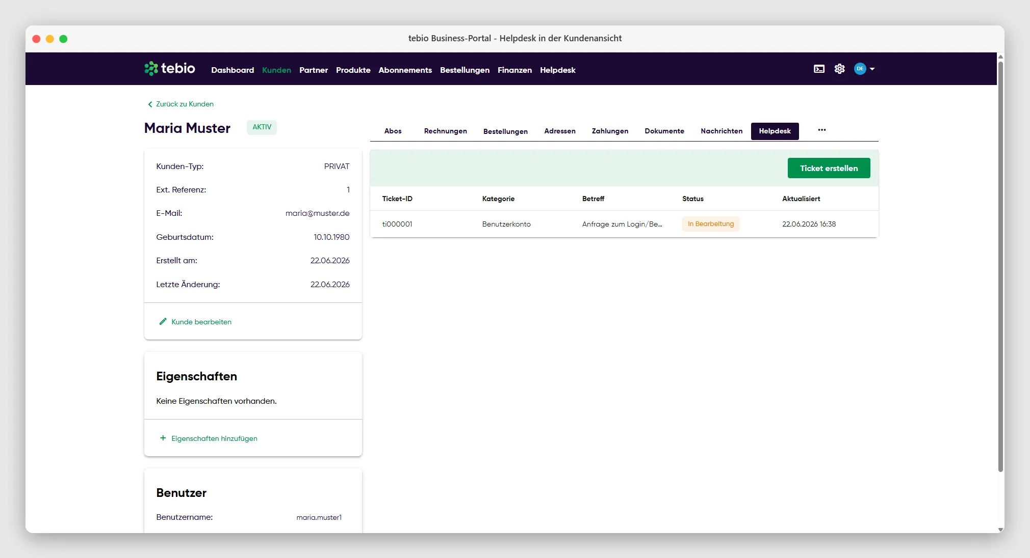 Helpdesk-Ticket in der Kundenansicht