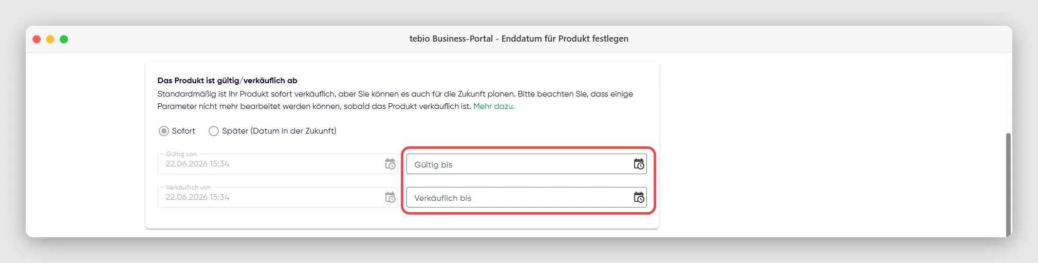Enddatum setzen für Abo-Produkt