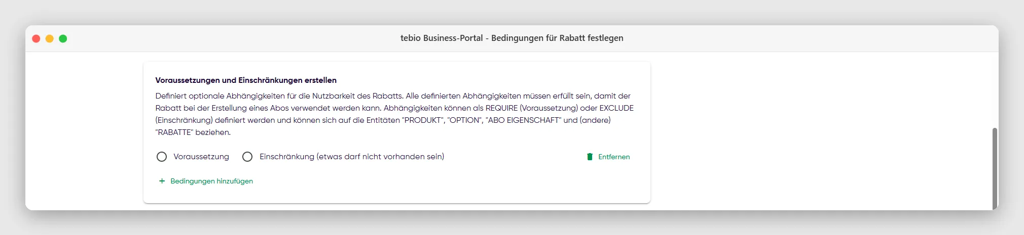Rabatt Bedingungen festlegen