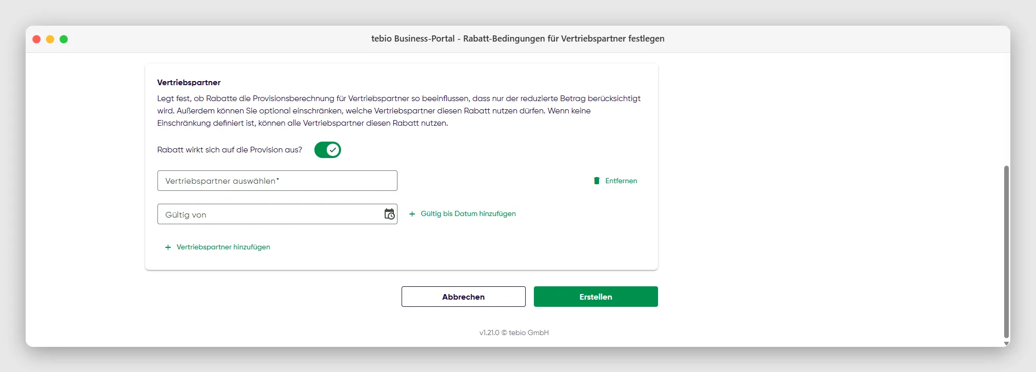 Rabatt Vertriebspartner-Einstellungen