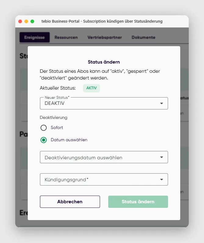 Subscription kündigen über Statusänderung