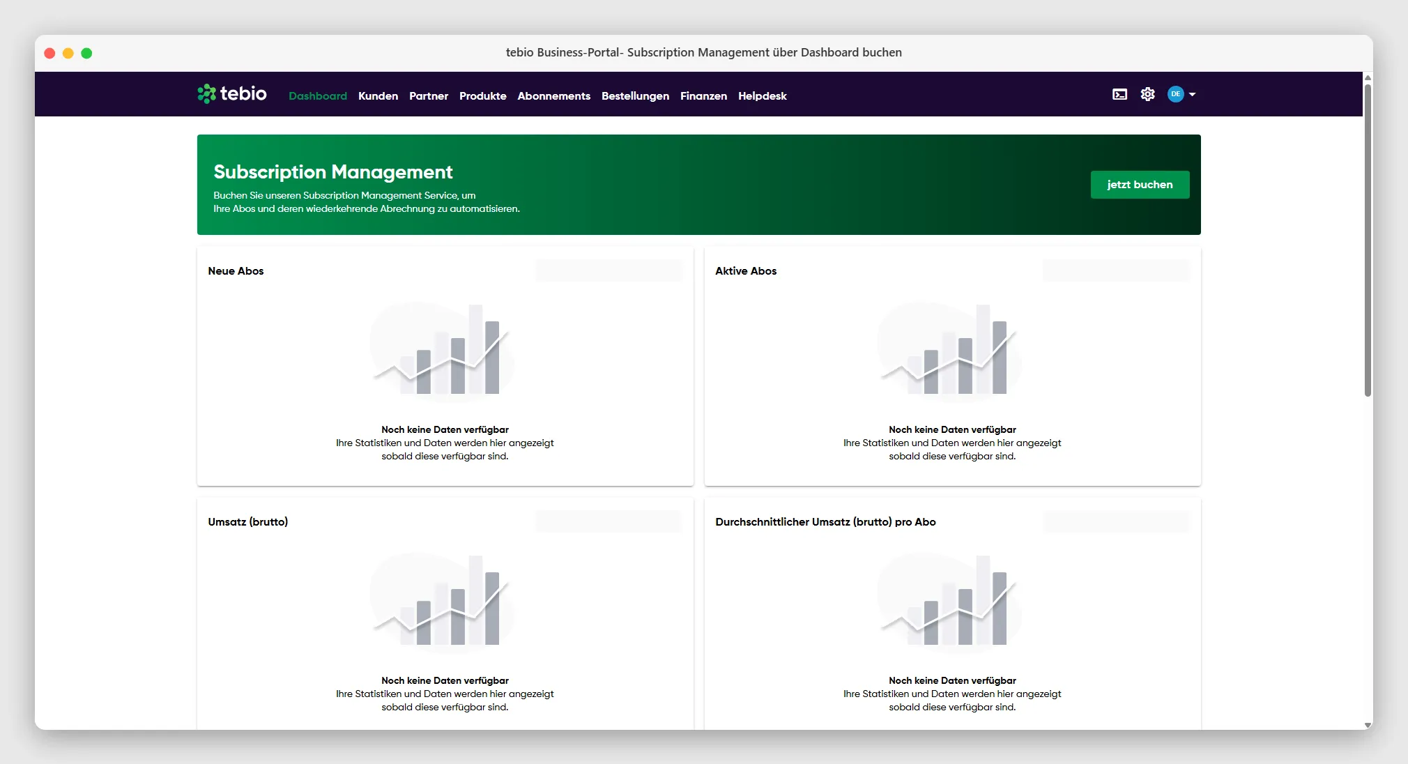 tebio Subscription Management via Dashboard buchen