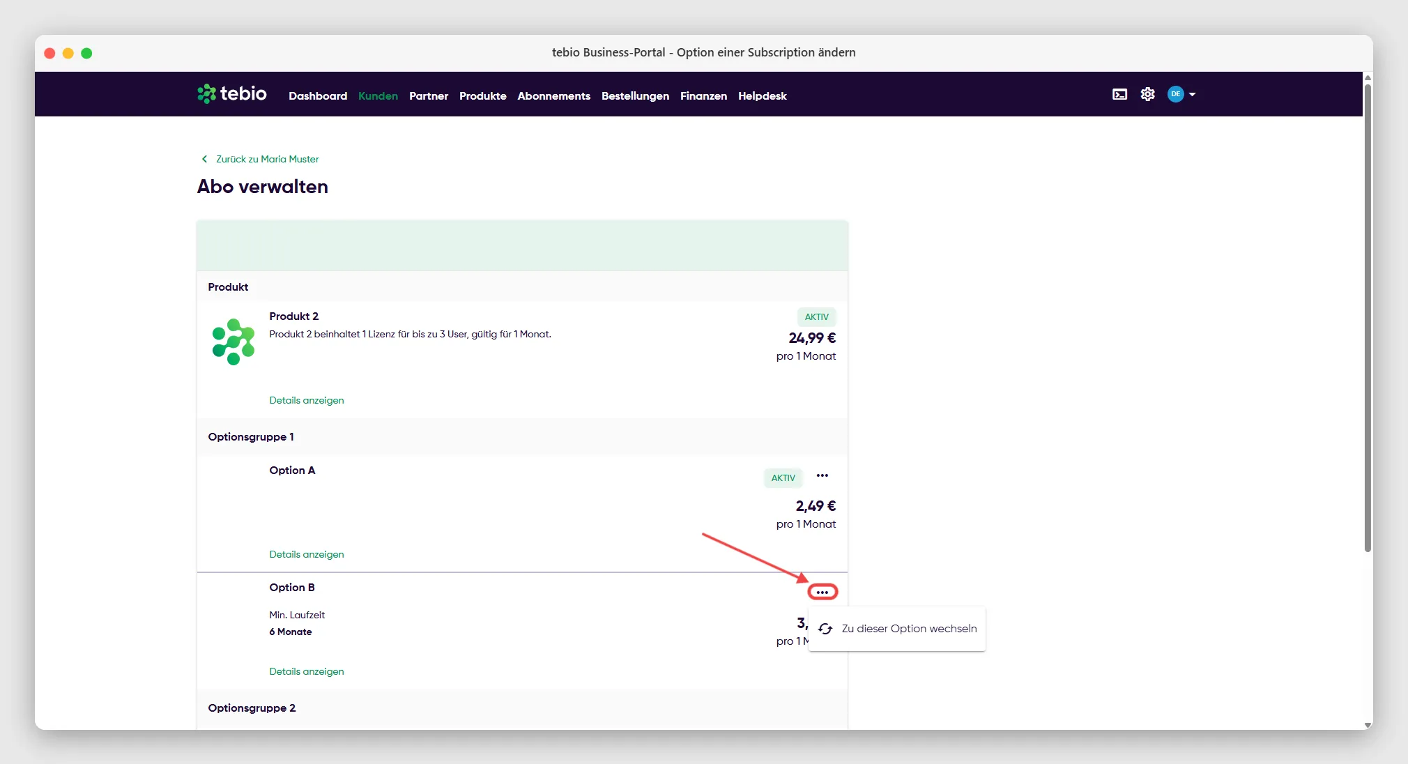Option einer Subscription wechseln