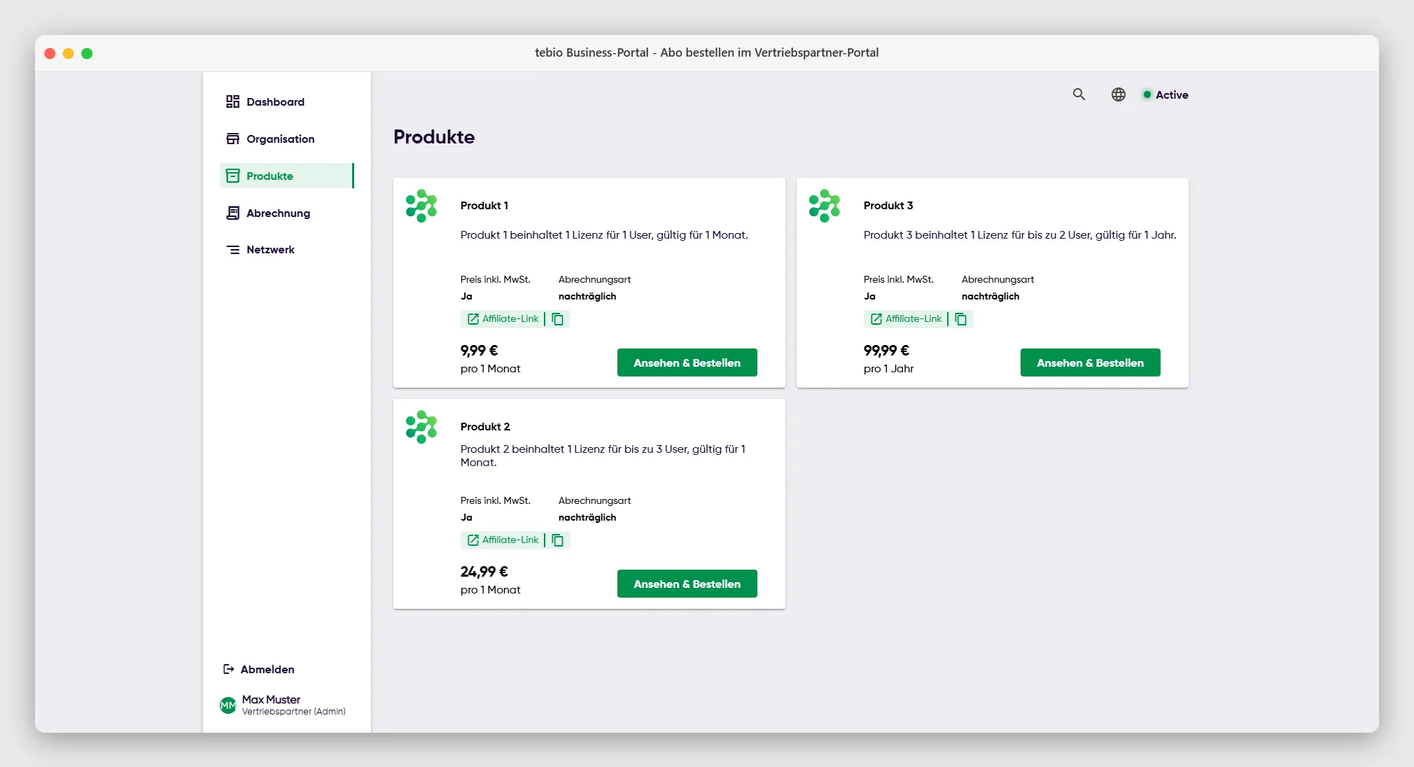 Produkte im Vertriebspartner-Portal